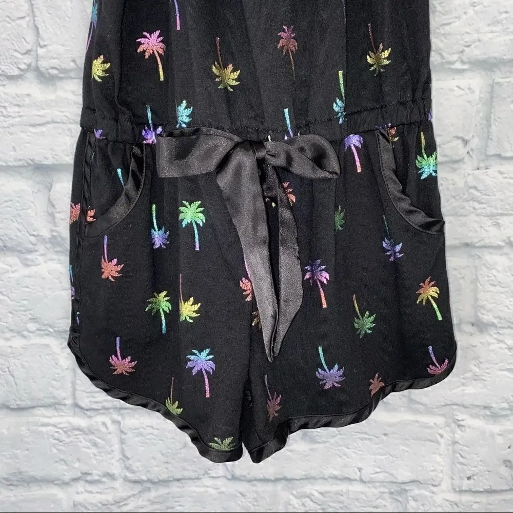 Justice tank top multicolored palm tree shorts romper w/satin bow sz 8 girls